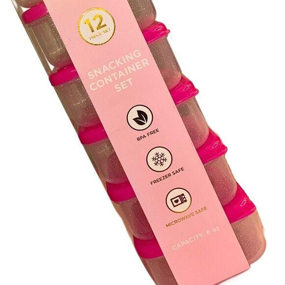 Juicy Couture Home 12 Piece Pink Glitter Snacking Container Set Food Storage 6oz - Picture 2 of 8